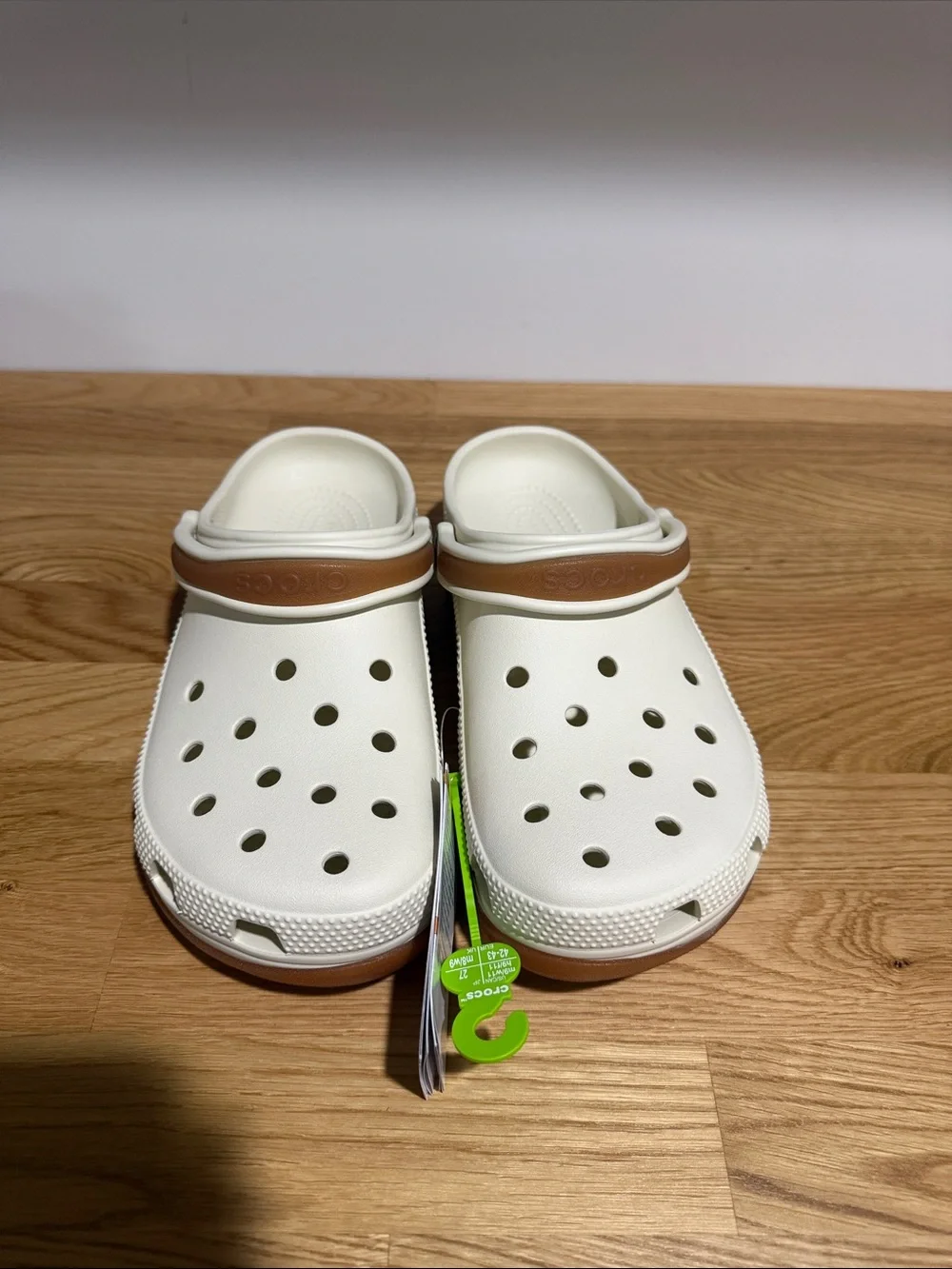 CROCS Men's Slip-On Clogs in White with Brown Strap